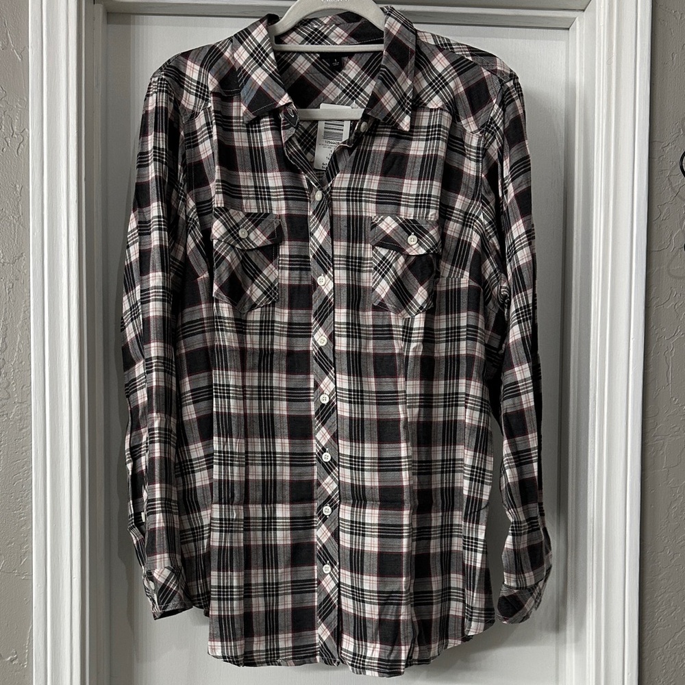 torrid Black, White & Pink Plaid Button-Down Shirt